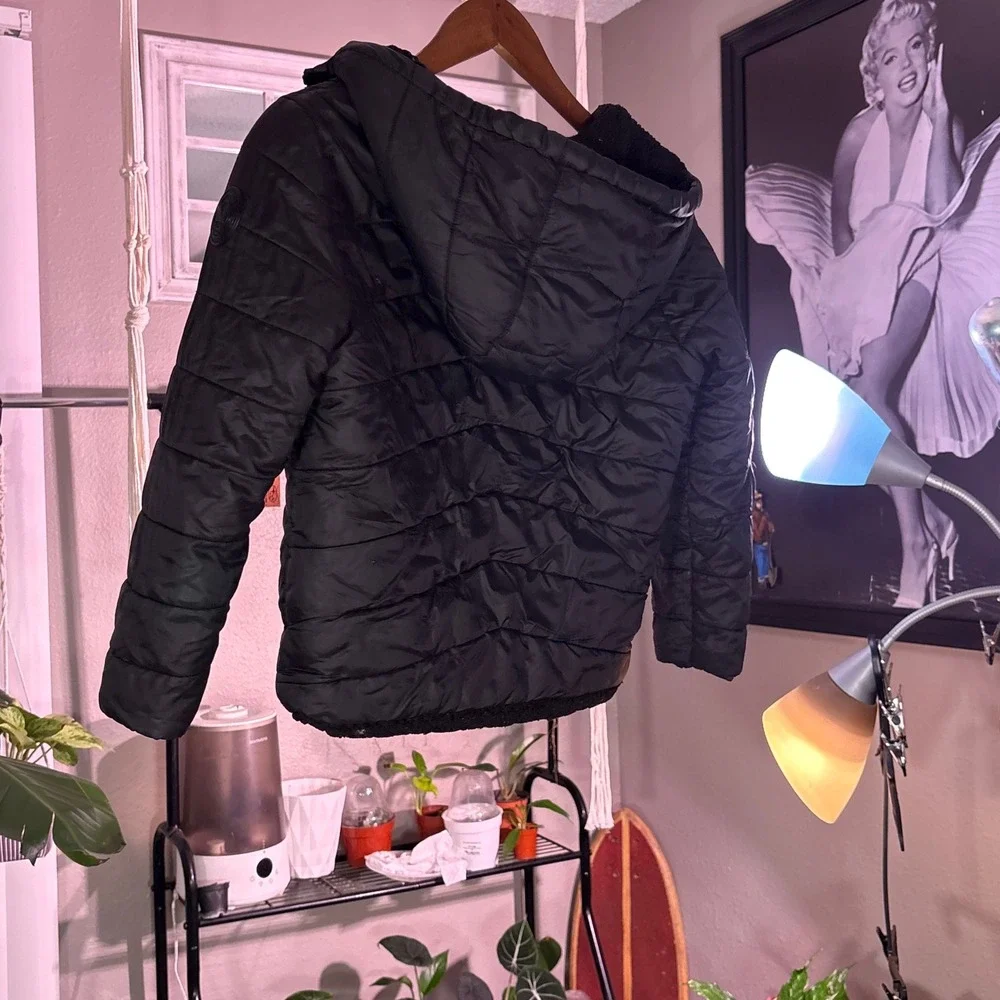 Michael Kors Puffer Jacket Girls Size 8 Black Excellent Sherpa Lined‎ Hooded